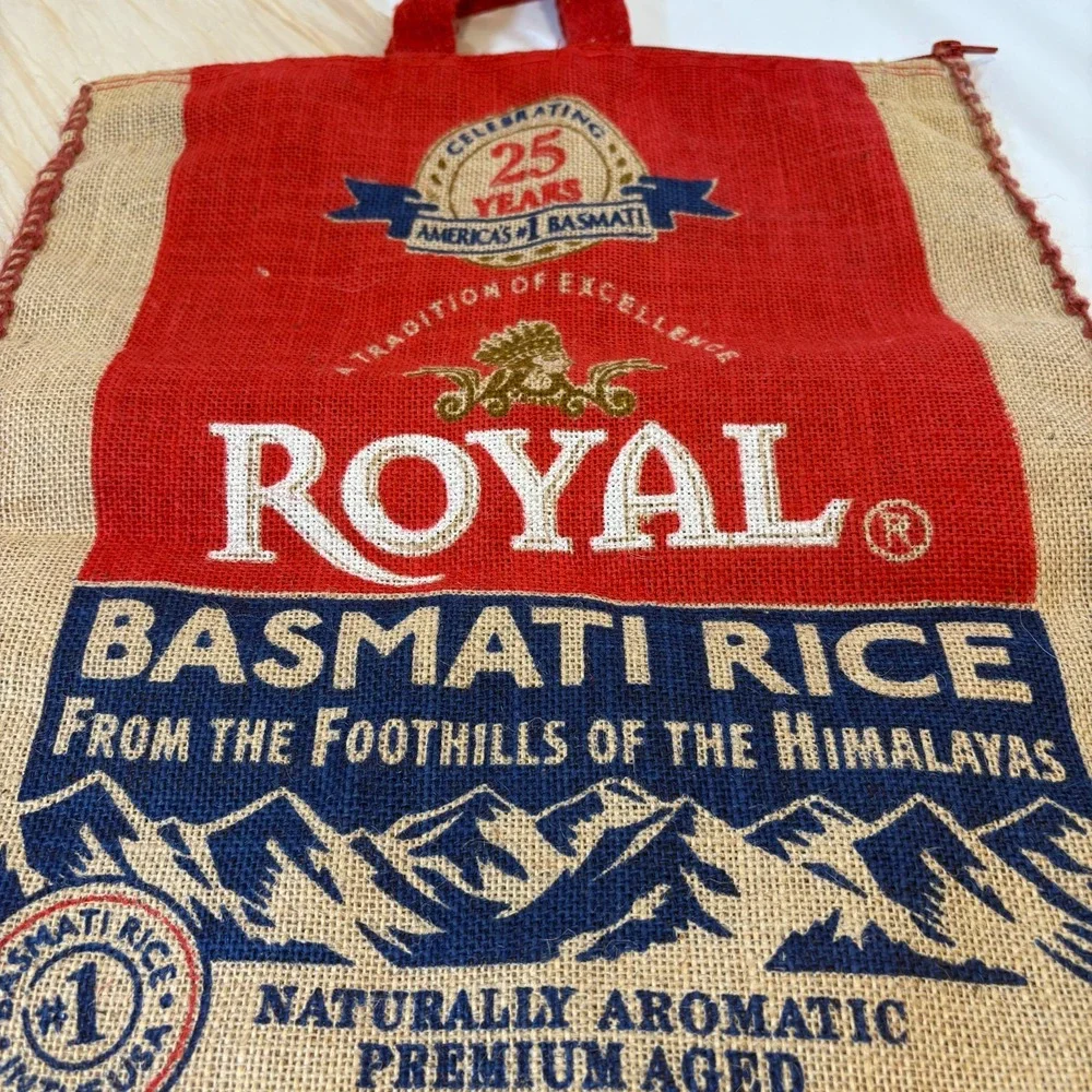 Purse Royal Basmati Rice Tote With Handles‎ and Zipper, Burlap Bag, 20 lb size
